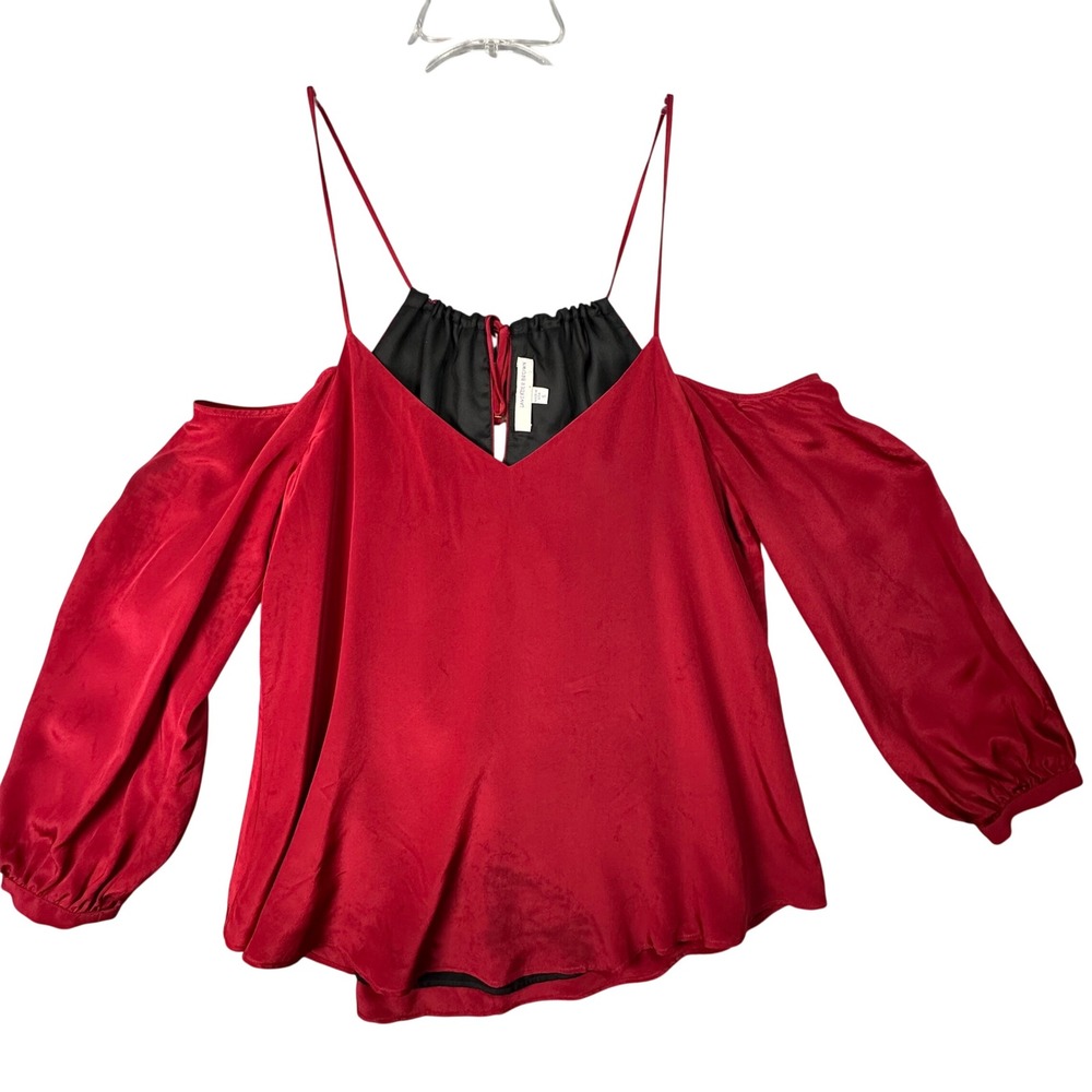 Lavender Brown 100% Silk Cold Shoulder Blouse Romantic Date Night‎ Small Red